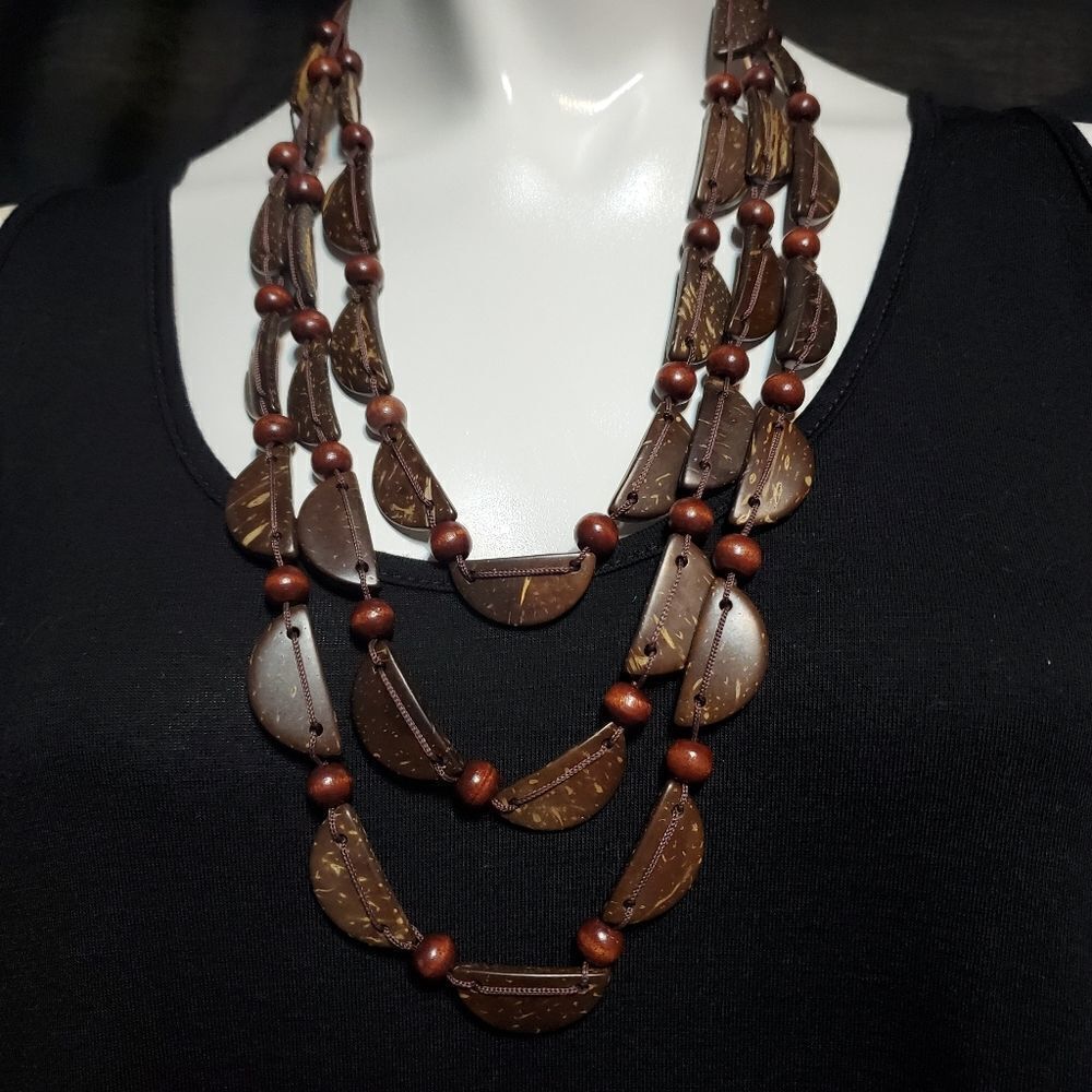 Boho Coconut Shell Brown Multilayer Necklace - Picture 3 of 4